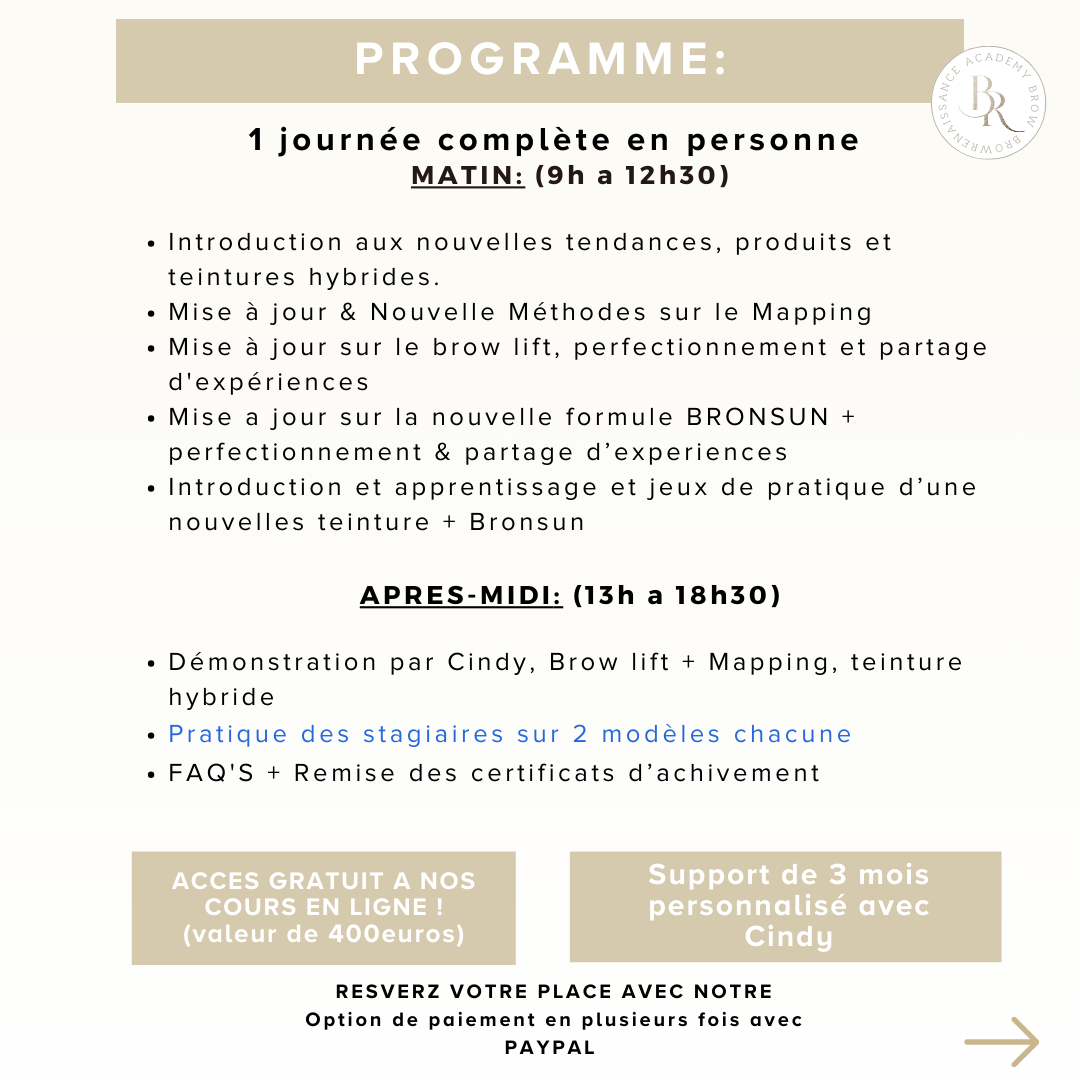 Formation Présentielle Brow Lift & Teinture Hybride — 27 Octobre à Paris - Brow Renaissance